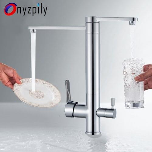 Onyzpily Kitchen Faucet Filtered Pure Water 360 Rotation Dual Handle Dual Spout Pure Kitchen Faucets Hot Cold Water Mixer