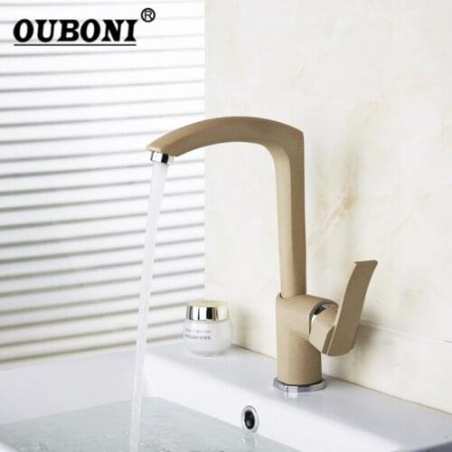 OUBONI Spray Deck Mounted Single Lever Wash Basin Sink Vessel Kitchen Faucet Bathroom Tap Hot And Cold Mixer Faucet