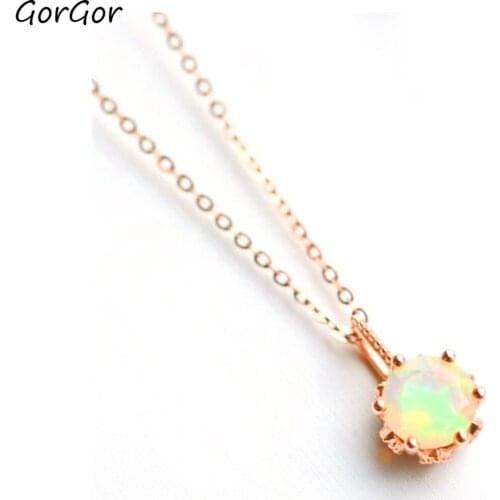 GorGor Necklace Women Copper Material Pattern Opal Prong Setting Pendant Exquisite Elegant Wedding Jewelry R10301267420