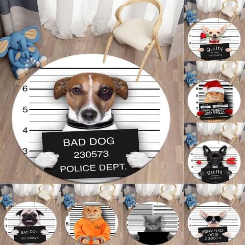 Bad Cat Dog Round Carpet for Living Room Rugs Kids Carpet Floor Mat for Children Bedroom Carpet 3D Childrens mat Funny tapis