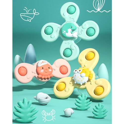 Fingertip Rattle Toys Cute Cartoon Insects Suction Cup Spinner Toy Baby Rattle Spin Top Toys for Children