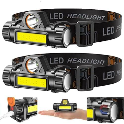 Portable Mini Q5+COB LED Headlamp USB Rechargeable Fishing Head Light Magnetic Camping Headlight Flashlight Built-in Battery
