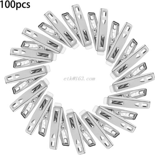 100PCS Clothes Pins Stainless Steel Hanging Clothing Clip Outdoor Windproof Towel Sock Coat Clothesline Hanger Peg