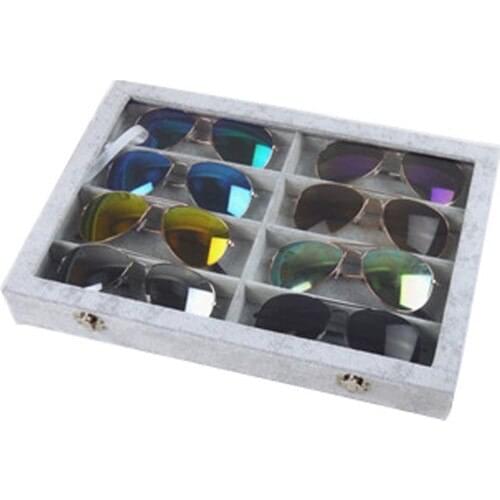 Enlightened Decor Glass Lid Compartment Suede Gray Glasses Box Table