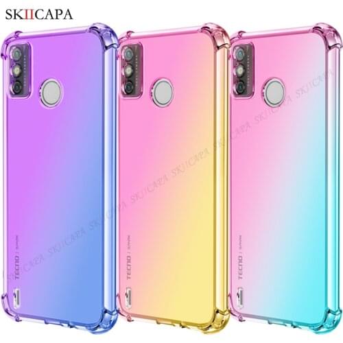 Gradient Transparent Phone Case for TECNO Spark 6 GO 2020 5 4 Airbag Shockproof Cover For Camon 12 15 Air Soft TPU Phone Cover