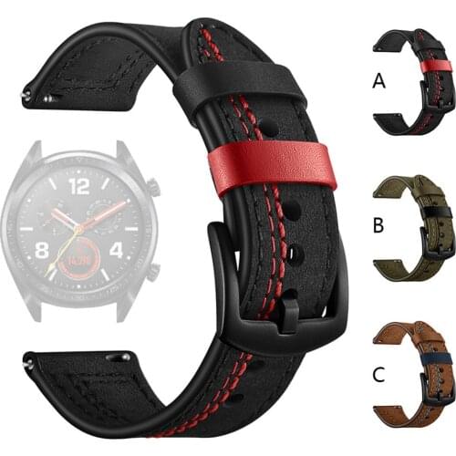Leather Strap Suitable For Samsung Huawei 20mm 22mm Watches Accessories Men Women Wristwatch Replacement Watchbands Black Brown