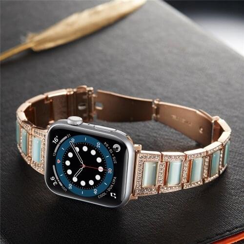 Stainless Steel Strap For Apple Watch Band 6 40mm 44mm Women Opal Diamond Luxury Bracelet iwatch series Strap 5 4 SE 3 38mm 42mm