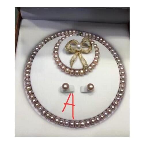 Luxury Noble jewelry A B C(CAN CHOOSE) 8-9mm Freshwater Pearl necklace& BRACELET earring brooch set 45CM
