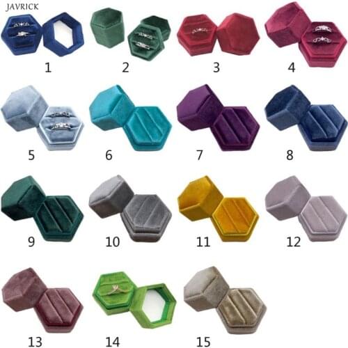 Hexagon Velvet Ring Box Double Ring Display Holder with Detachable Lid Ring Box Holder for Wedding Ceremony