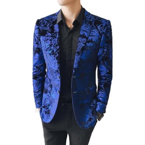 2019 New Boutique Velveteen Fashion Printed Casual Mens Blazer / Mens Blue Casual Business Blazer Suit Jacket Men Suit Coat