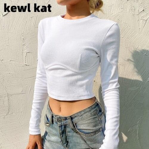 O Neck Long Sleeve Shirt Women Ribbed Sexy 2021Autumn Winter Black Casual Skinny Slim Basic Woman T Shirts White Solid Clothes