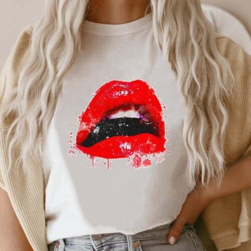 Women Print Graphic Lovely Lip Watercolor Fall T-shirt Short Sleeve Tee Fashion T Shirt Female Cartoon Top 90s Ladies Clothing
