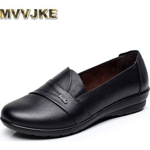 MVVJKE Loafers without lace flat shoes women real leather flat shoes size35-41round toe solid black shoes woman sapatos feminino