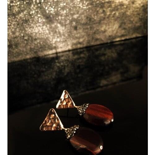 Dr Stone Natural Stone Women 'S Tiger 'S Eye Stone Rose Gold Plated Earrings R 439800054