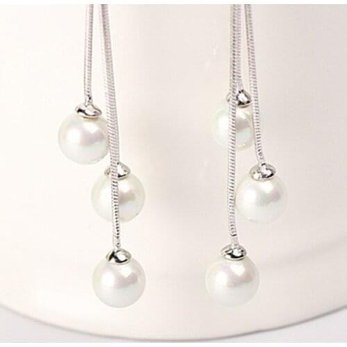 Shipping silver triple shell pearl earrings long tassel temperament luxury ladies earrings earrings 2021 trend jewelry