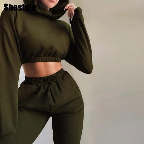 Shestyle Sweatshirts Women Two 2 Pieces Sets Oversize Loose Casual Streetwear Hooded Crop Tops Jogger Pants Tracksuits Autumn