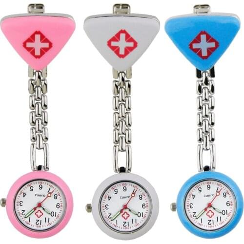 10pcs/lot ladies women nurse triagle shape pocket watches Medical Doctor mens clip pendant watches hospital alloy metal watches
