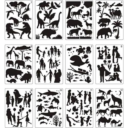 12Pcs Mandala Painting Templates Perfect Animal Drawing Stencils Hollow Board for DIY Painting Art