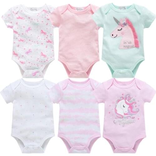 2021 6Pcs Summer New Baby Girl Bodysuits Cute Cartoon Newborn Baby Boy Jumpsuit Overall 100% Cotton Infant Girl Bebe Coverall