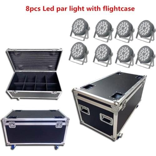8X Led par light with flightcase 18x18W RGBWA UV 6in1 rgbw 4in1 led wash lights LED Flat Par Can Stage lighting Silent fan