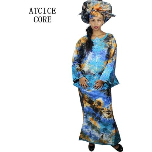 African dresses for women FREE SHIPPING NEW FASHION DESIGN AFRICAN BAZIN RICHE EMBROIDERY SHORT RAPPER WITH SCARF DP139