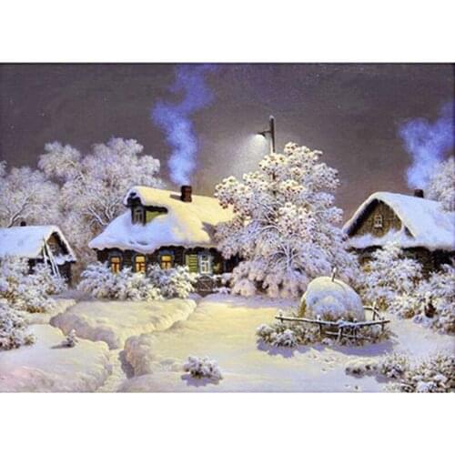 New DIY 5D Diamond Embroider Snow hut House Round Diamond Painting Cross Stitch Kits White