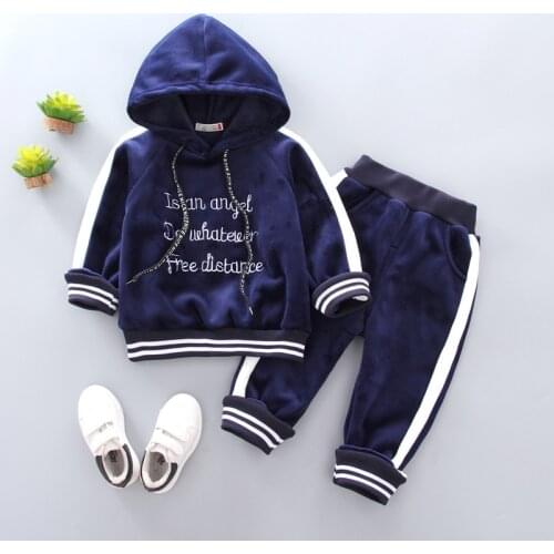 BINIDUCKLING New Toddler Clothes Set For Girls Boys 18M 2T Fall Hooded Navy Kids Tracksuit Children Clothing Set