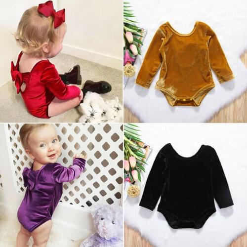 Baby Bodysuit 2020 Newborn Baby Girls Gold velvet bow Long Sleeve Bodysuit Jumpsuit Clothes Outfits