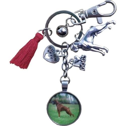 Boxer Cocker Spaniel Australian Shepherd Dog Animal Keychain Time Gem Pet Lover Key Ring Men Male Women Trendy Cute Fashion Gift