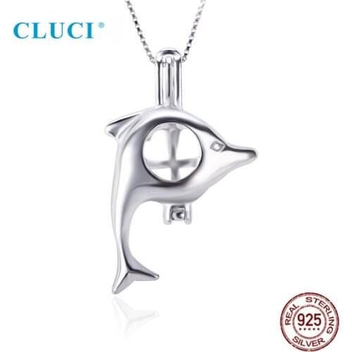 CLUCI 3pcs Wholesale Dolphin 925 Sterling Silver Pearl Pendant Animal Locket Jewelry for Women Necklace Jewelry Making SC001SB