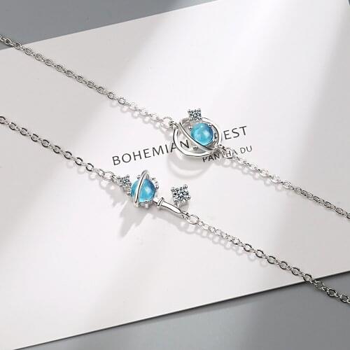 DIB35 925 Sterling Silver Jewelry Dream Blue Crystal Universe Planet Star Charm Bracelet Zircon Link Chain For Women S-B302