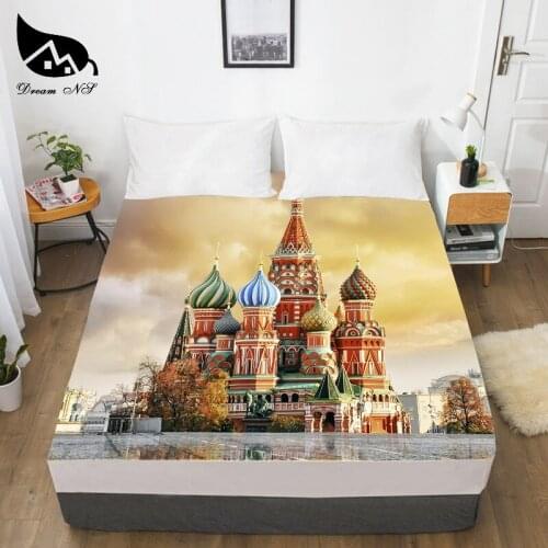 Dream NS European Moscow Kremlin Tower Dress Up Bedroom Home Textile Sheets 3D Print Mattress Cover Sheets Bettlaken 1PCS