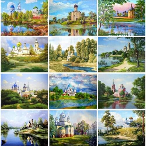 EverShine 5D DIY Landscape Diamond Mosaic Full Square Church Cross Stitch Diamond Embroidery Lake Rhinestones Art Hobby Gift
