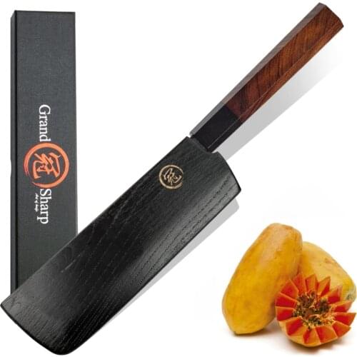 Grandsharp 6.7 Inch Nakiri Knife Hand Forged Kitchen Knives Japanese AUS10 3-Layer Steel Wood Handle Chef Knife Kuro-uchi Finish