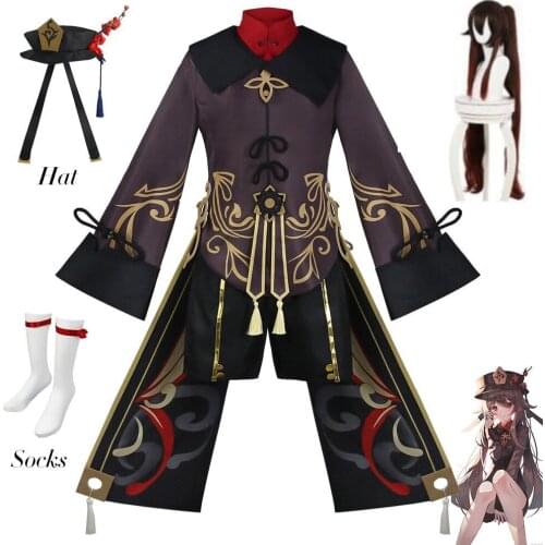 Game Genshin Impact Hu Tao Cosplay Costume Anime Outfits Halloween Carnival Women Girl Uniforms With Wig For Women