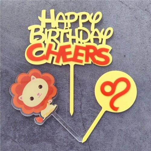 Lion Animals Cake Toppers Birthday Cakes Baking Jungle Safari Happy Birthday Cheers Party Decor Baby Shower Dessert Decorating
