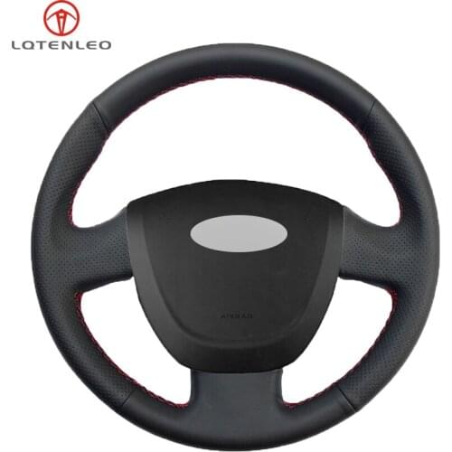LQTENLEO Black PU Artificial Leather DIY Hand-stitched Car Steering Wheel Cover for Lada Granta 2011-2018
