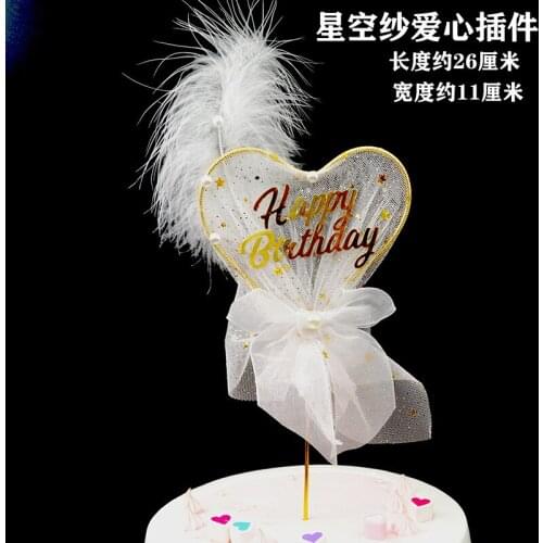 Metal Feather Crown Crystal Heart Happy Birthday Cake Topper For Wedding Birthday Party Decor Supplies Cake Baking Decorations