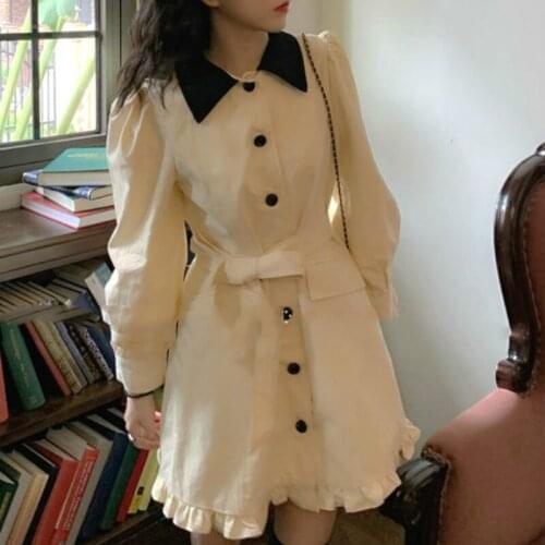 Sweet Girl Spring/Autumn Japanese Girl Cute Lolita Mini Dress Vintage Harajuku Preppy Gentle Fairy Offiec Lady Slim Women Dress