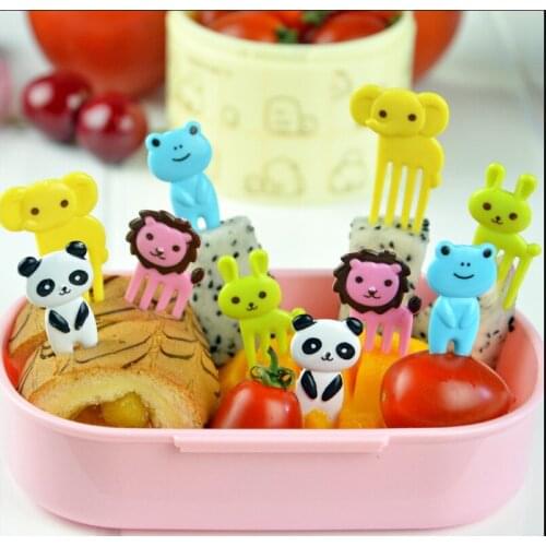 Mini Childrens Fruit Fork Toothpick Cartoon Plastic Lunch Decoration Sign Animal Small Fork Party Decor