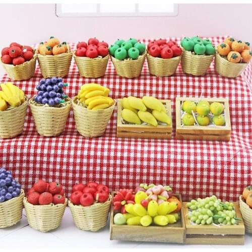 1PCS Mini Simulation 1/12 Miniature Dollhouse Resin Basket Fruit Food for Blyth Barbies Doll House Kitchen Toy Accessories