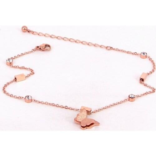 Fashionable multi-block and multi-stone butterfly rose gold color Anklets