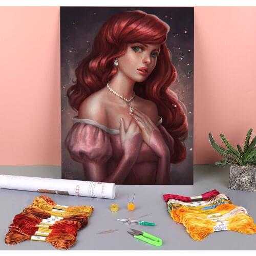 Cartoon Girl Woman Printed 11CT Cross-Stitch Full Kit DIY Embroidery DMC Threads Handmade Painting Hobby Handicraft Jewelry