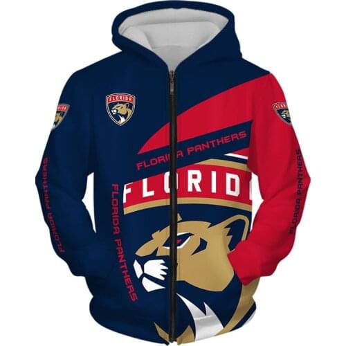 Florida mens Fashion Long Sleeve 3D Panthers Zip Hoodies White Letter Brown Cartoon Lion Print Sweatshirt