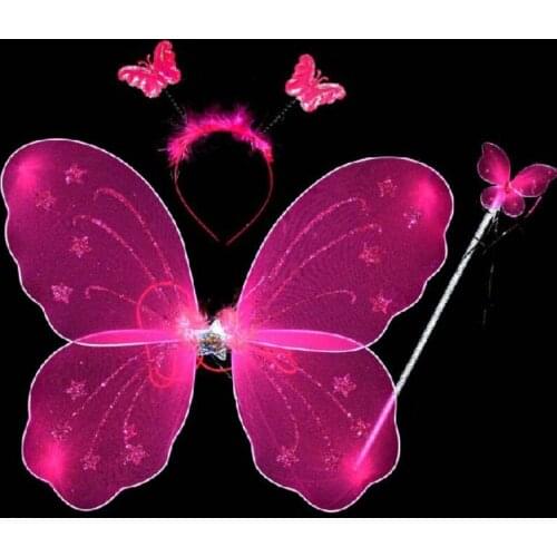 New 3pcs/Set Girl Fairy Princess Christmas Halloween Costume Butterfly Wing Wand Headband Party Accessories X3