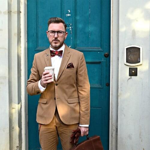 ANNIEBRITNEY Khaki 2 Piece Slim Men Business Suit Tailor Made Groom Wedding Tuxedo 2 Piece Prom Wedding Business Men Suit Set