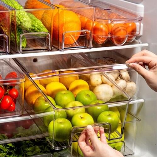 Plastic Transparent Refrigerator Organizer Storage Box Fridge Drawer Refrigerator Food Storage Containers for Food Drinks Egg