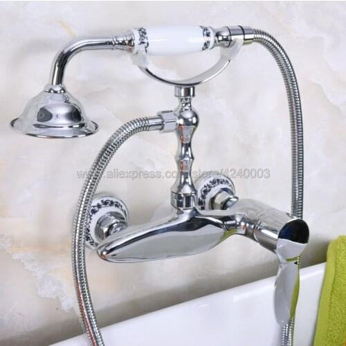 Polished Chrome Bathroom Faucet Mixer Tap Wall Mounted Hand Held Shower Head Kit Shower Faucet Sets Kna177