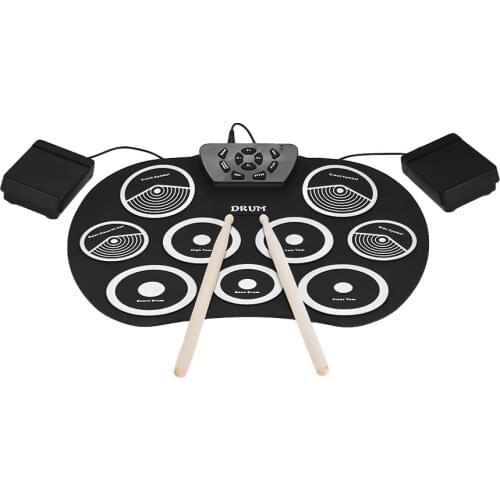 Portable Electronic Drum Set Roll Up Drum Kit 9 Silicon Pads USB Powered with Foot Pedals Drumsticks USB Cable for Students Kids