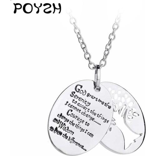 Silvery double Ellipse Pendant Necklace "God Grant Me The Serenity." And Hollow Tree Of Life Two Pendants Prayer Bible Necklace